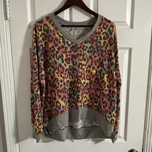 White Birch  Light weight tie-dye animal print long sleeved knit top